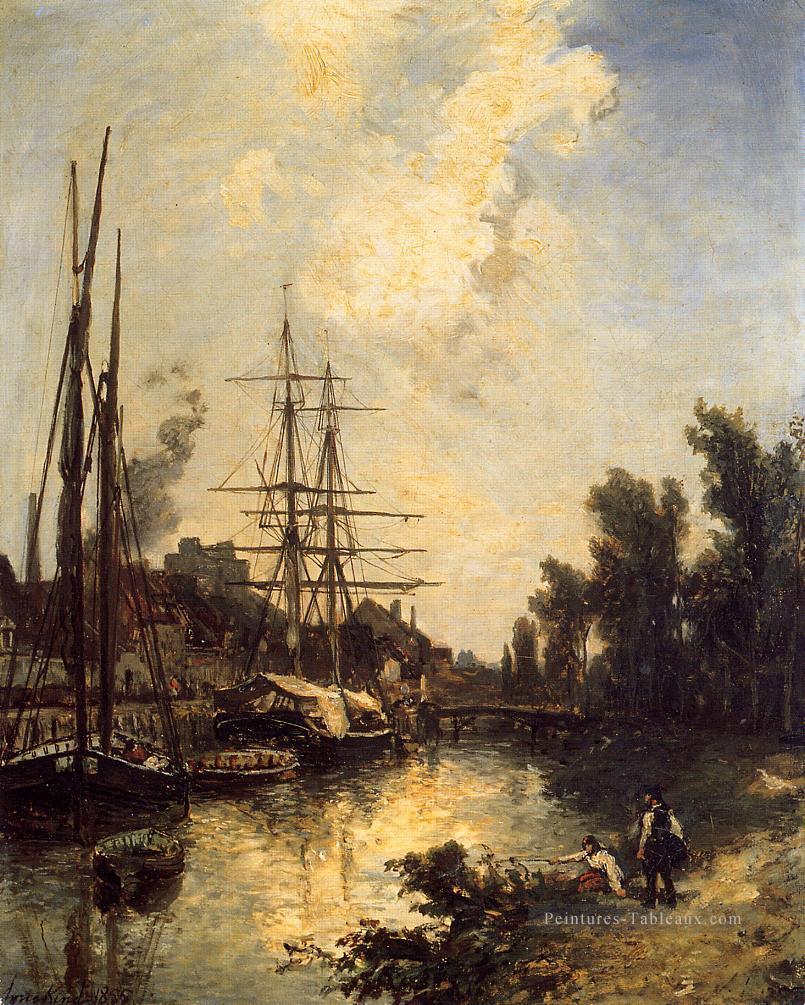 Bateaux quai impressionnisme navire paysage marin Johan Barthold Jongkind paysages ruisseaux Peintures à l'huile